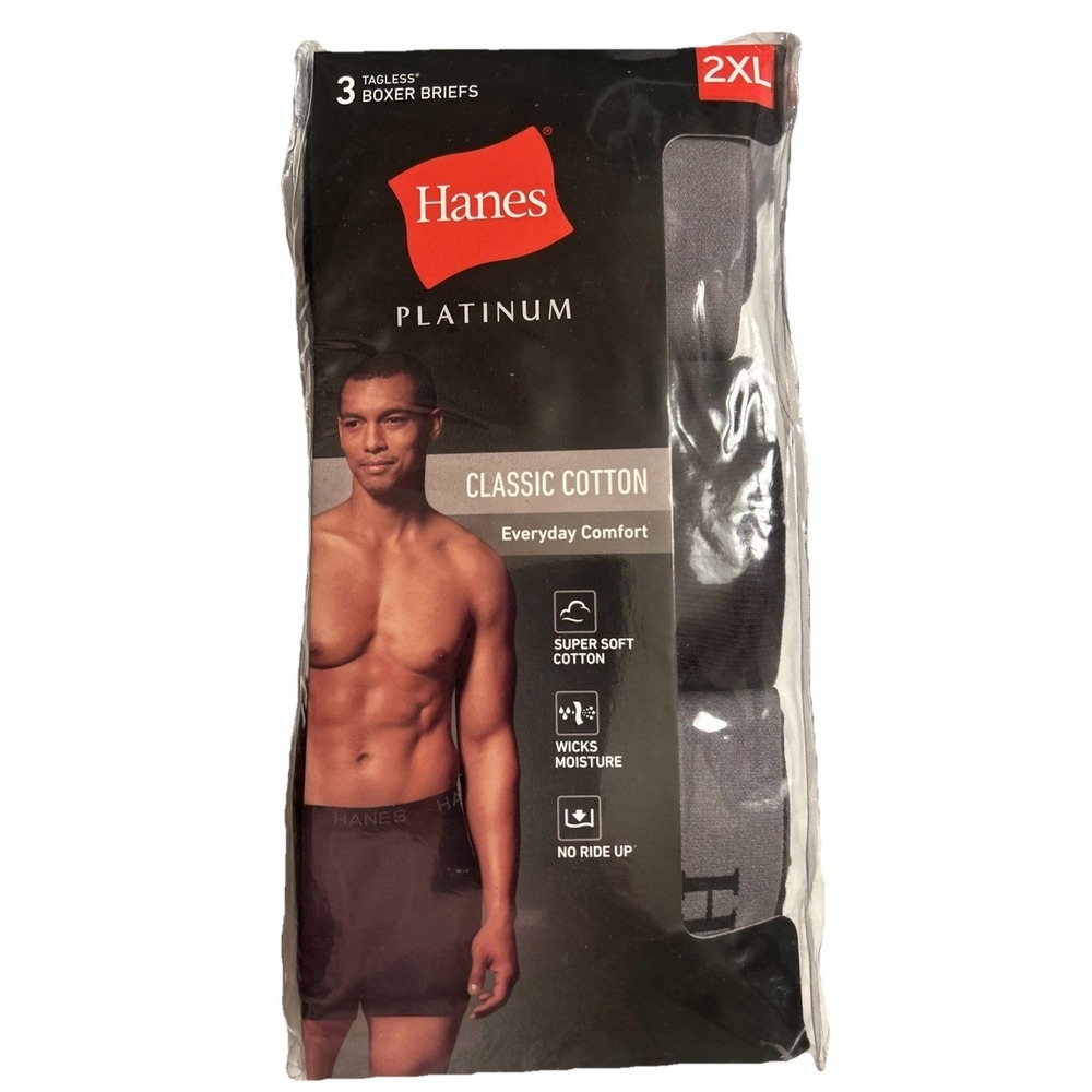 Hanes Mens‎ 3-Pack Tagless Boxer Briefs Underwear Multicolor 2XL